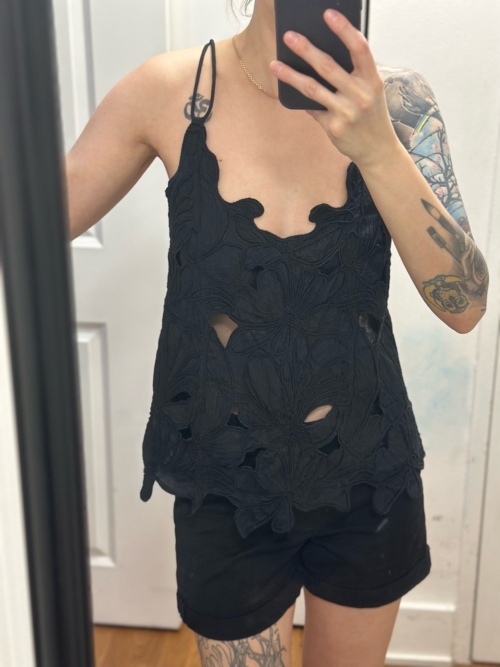 H&M Black Floral Cutout Camisole Tank Top